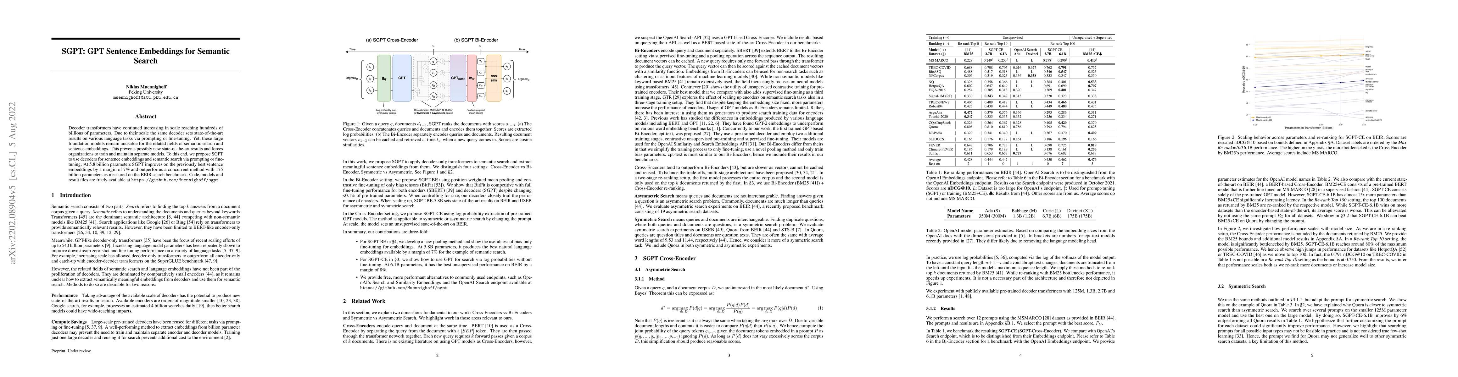 Thumbnail for SGPT: GPT Sentence Embeddings for Semantic Search