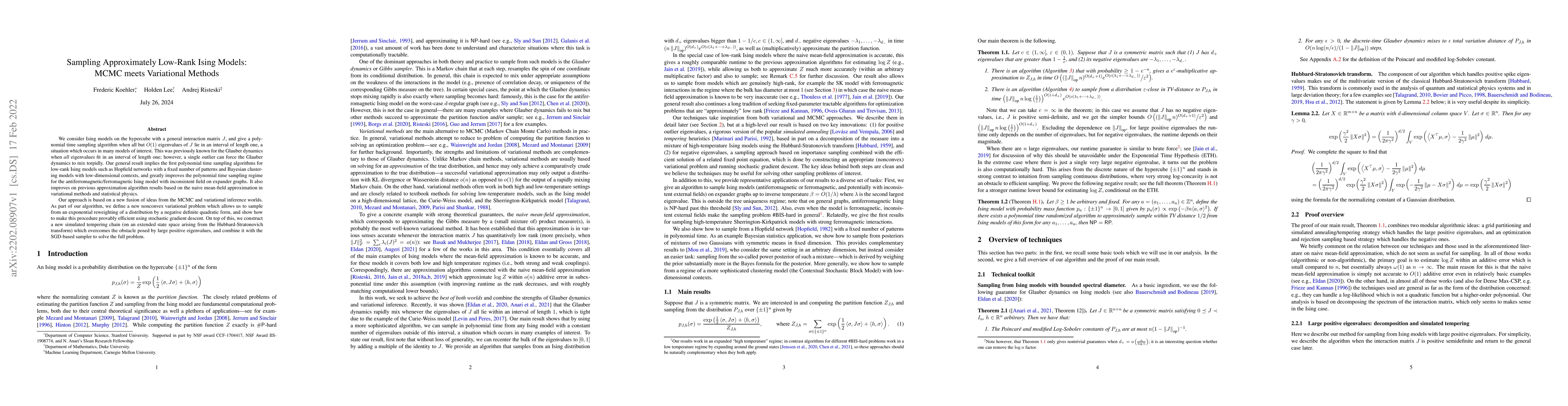 Thumbnail for Sampling Approximately Low-Rank Ising Models: MCMC meets Variational
  Methods