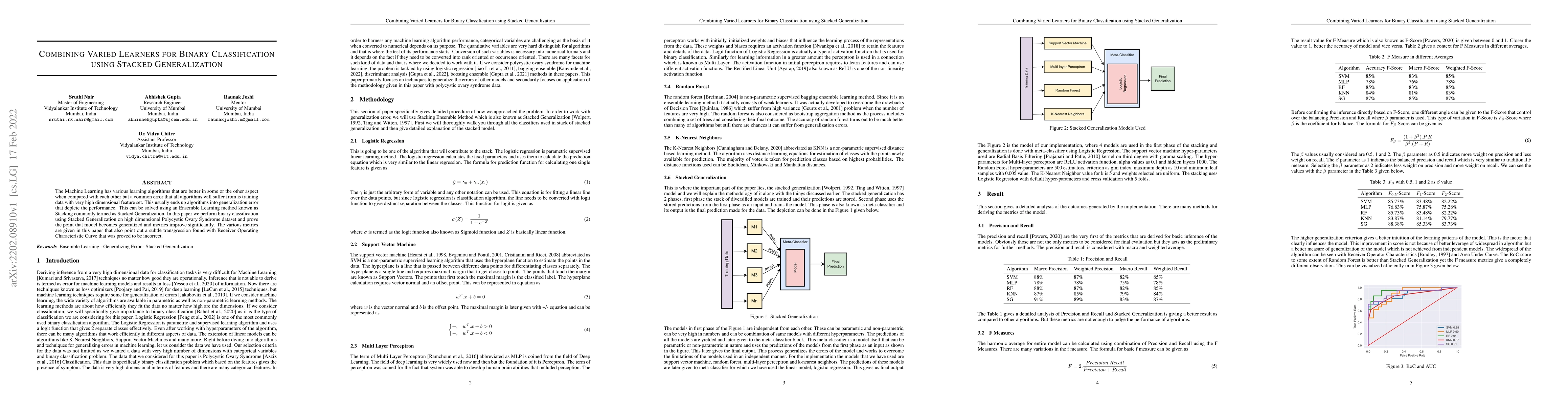 Thumbnail for Combining Varied Learners for Binary Classification using Stacked
  Generalization