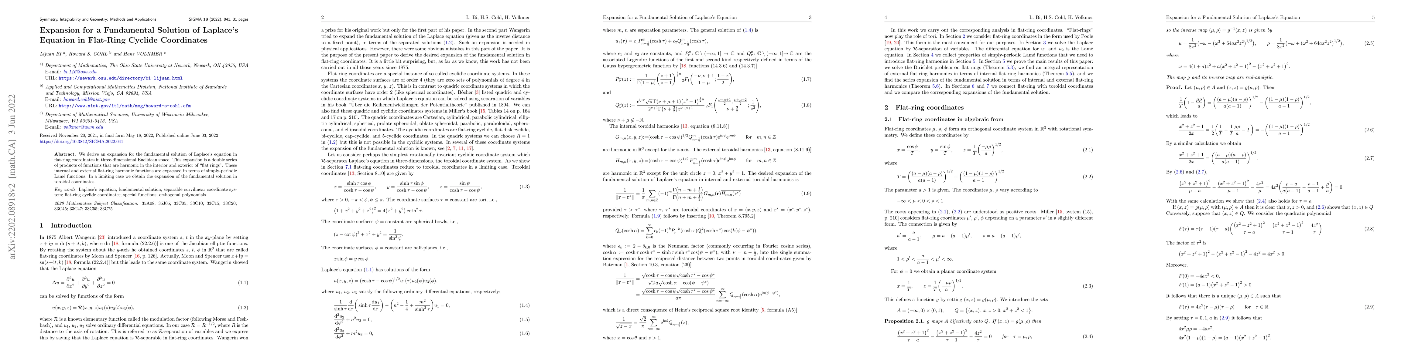 Thumbnail for Expansion for a Fundamental Solution of Laplace's Equation in Flat-Ring
  Cyclide Coordinates