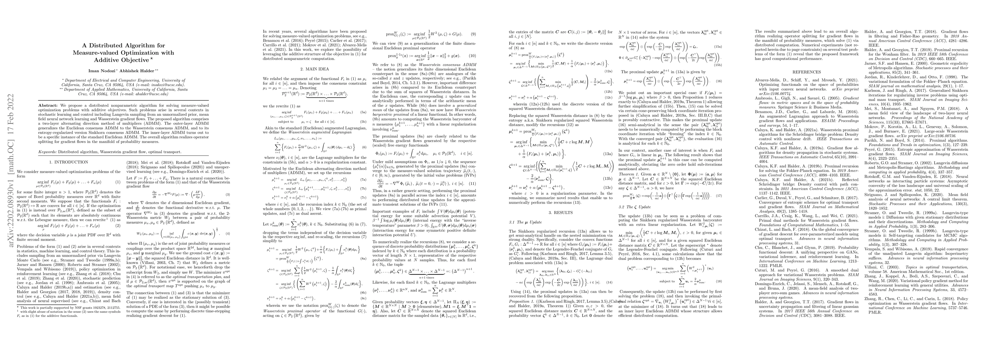Thumbnail for A Distributed Algorithm for Measure-valued Optimization with Additive
  Objective