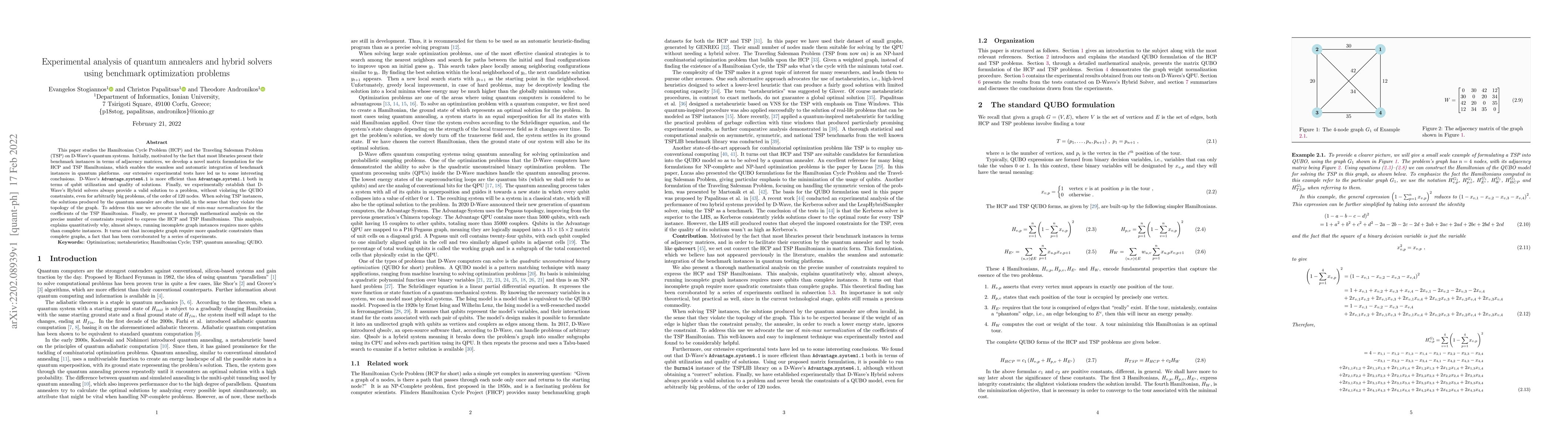Thumbnail for Experimental analysis of quantum annealers and hybrid solvers using
  benchmark optimization problems