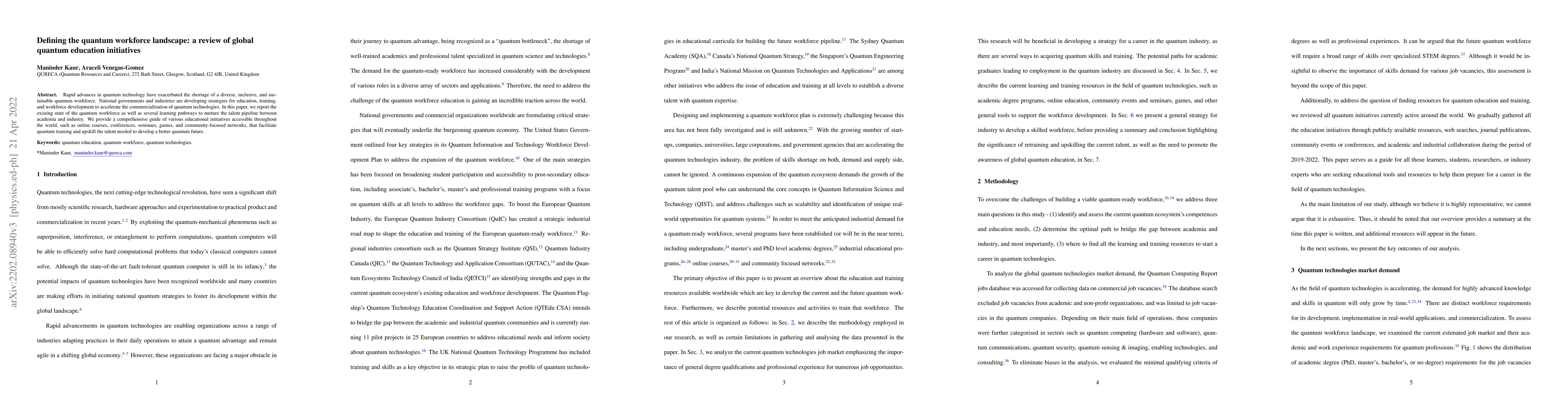 Thumbnail for Defining the quantum workforce landscape: a review of global quantum
  education initiatives
