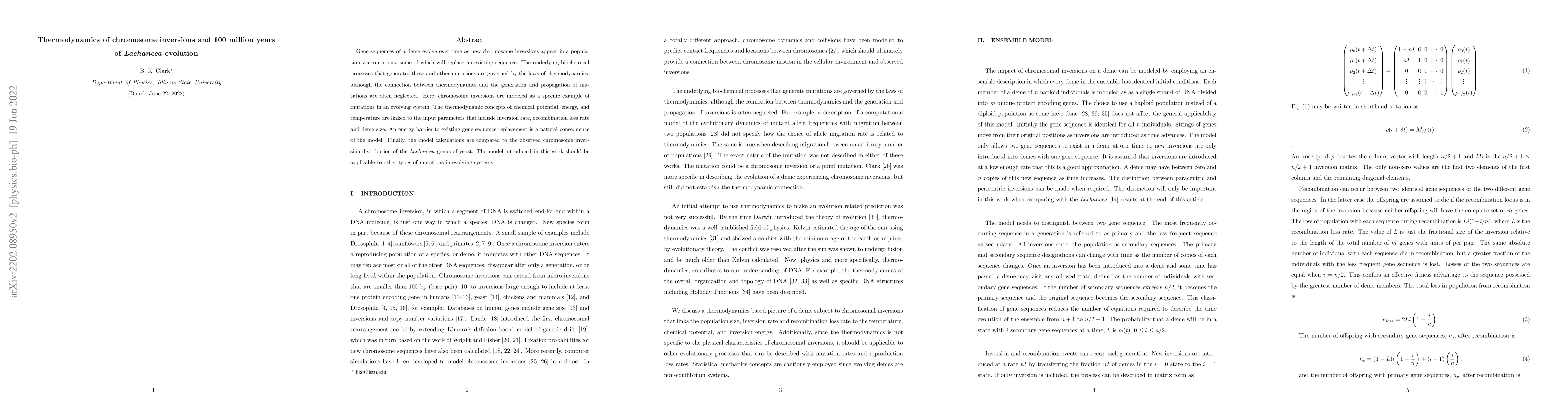 Thumbnail for Thermodynamics of chromosome inversions and 100 million years of
  Lachancea evolution