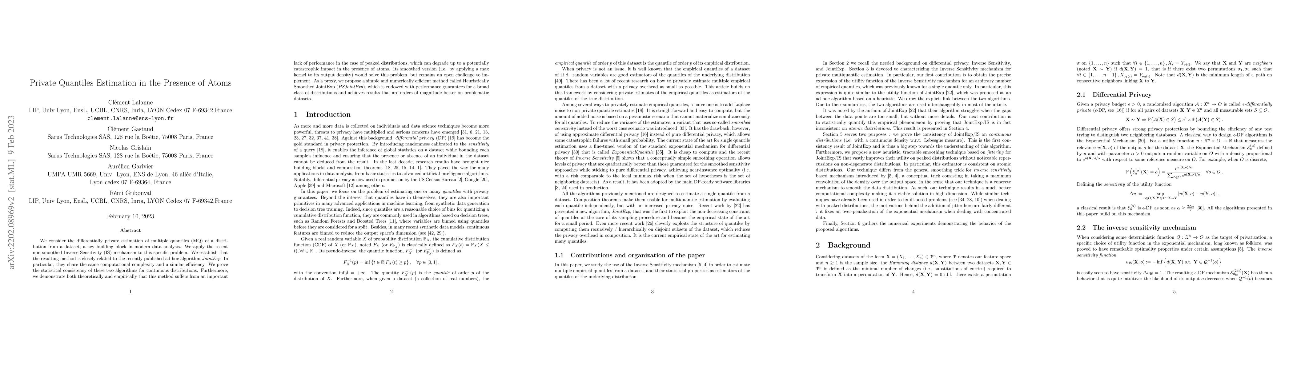 Thumbnail for Private Quantiles Estimation in the Presence of Atoms