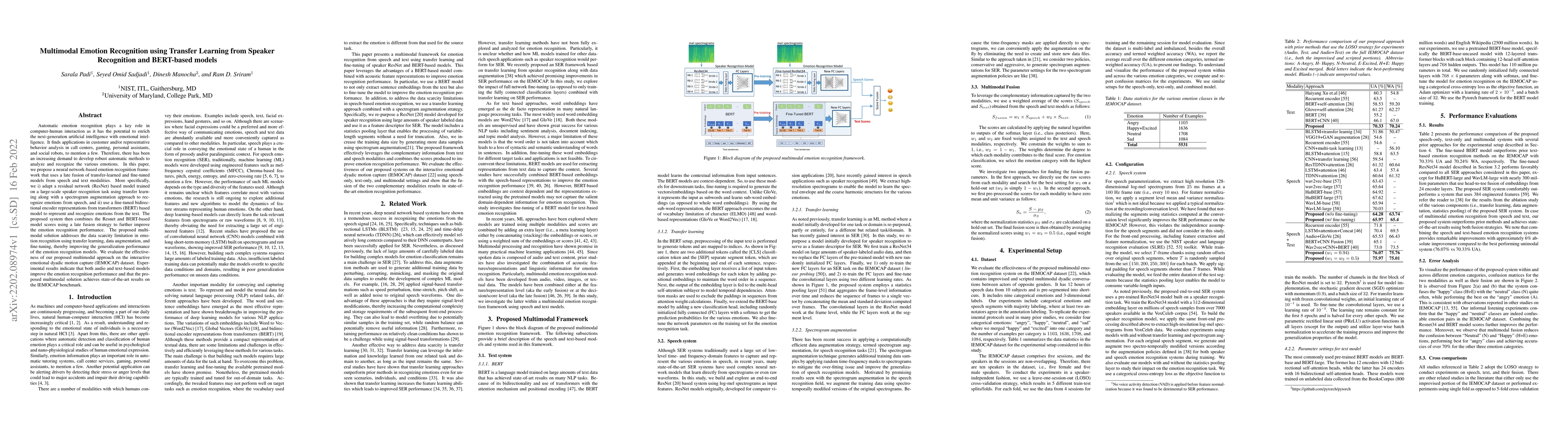 Thumbnail for Multimodal Emotion Recognition using Transfer Learning from Speaker
  Recognition and BERT-based models