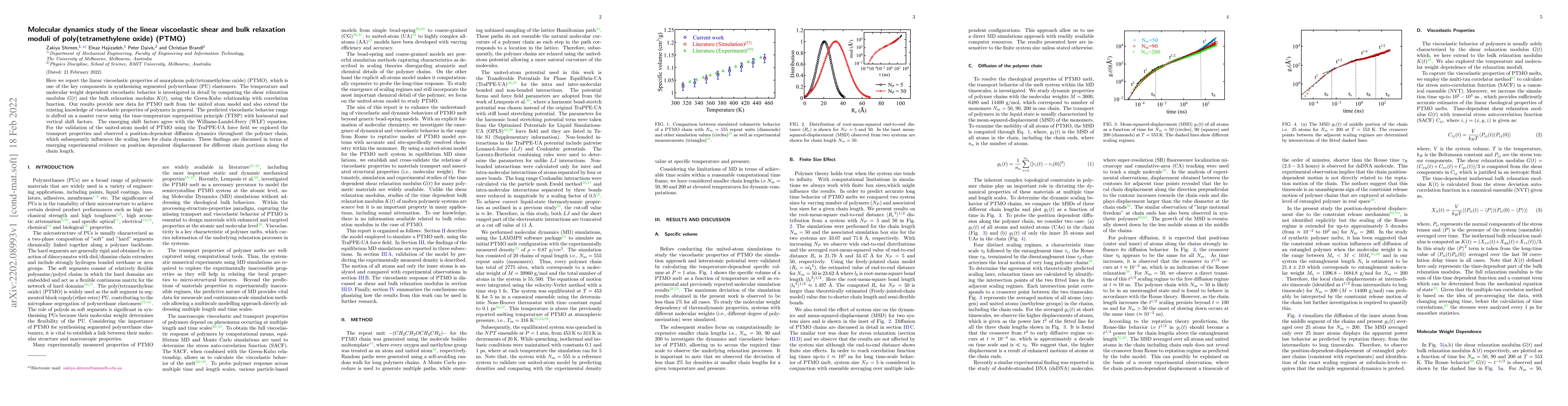 Thumbnail for Molecular dynamics study of the linear viscoelastic shear and bulk
  relaxation moduli of poly(tetramethylene oxide) (PTMO)