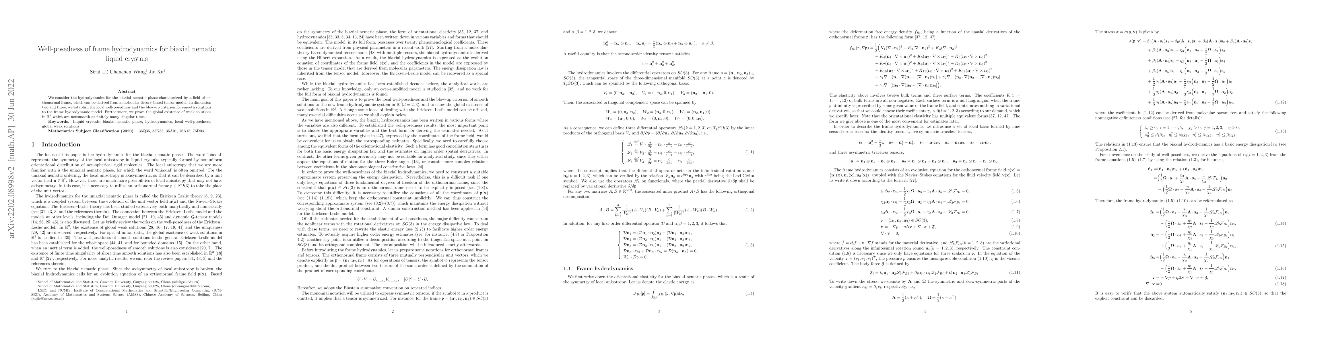 Thumbnail for Well-posedness of frame hydrodynamics for biaxial nematic liquid
  crystals