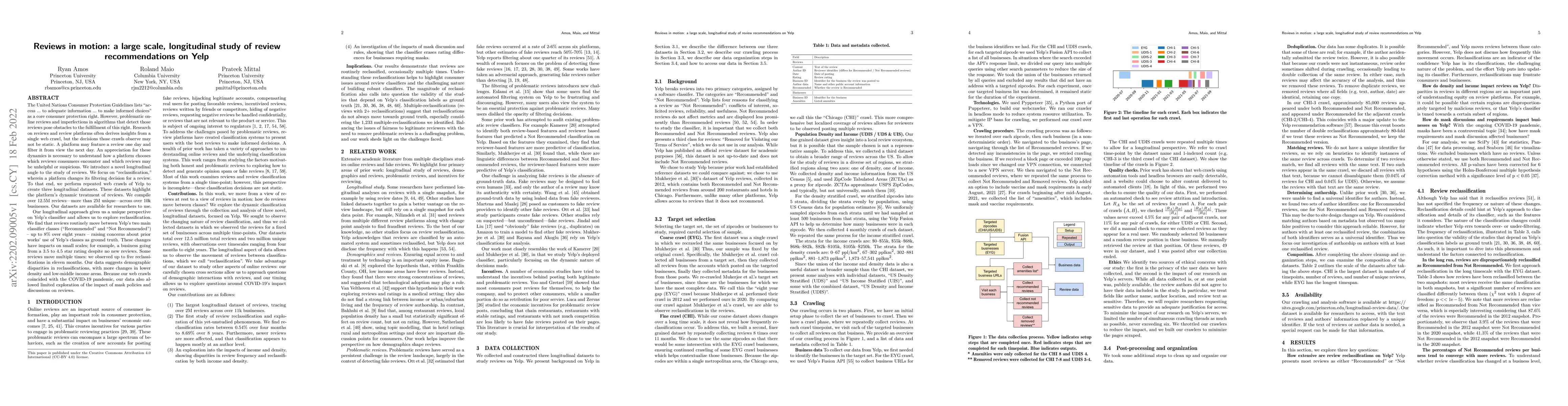 Thumbnail for Reviews in motion: a large scale, longitudinal study of review
  recommendations on Yelp