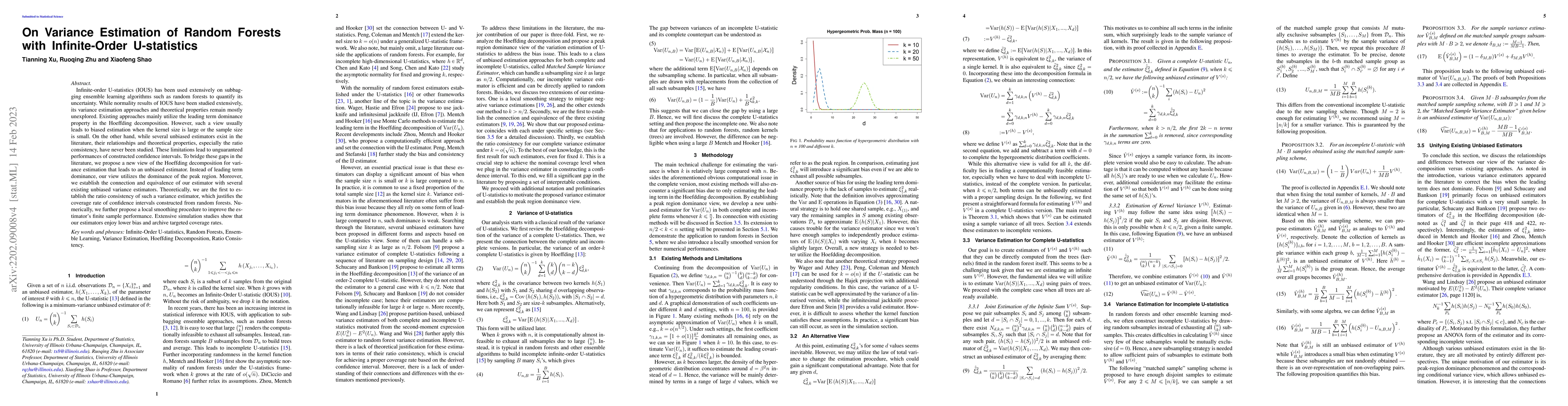 Thumbnail for On Variance Estimation of Random Forests with Infinite-Order
  U-statistics