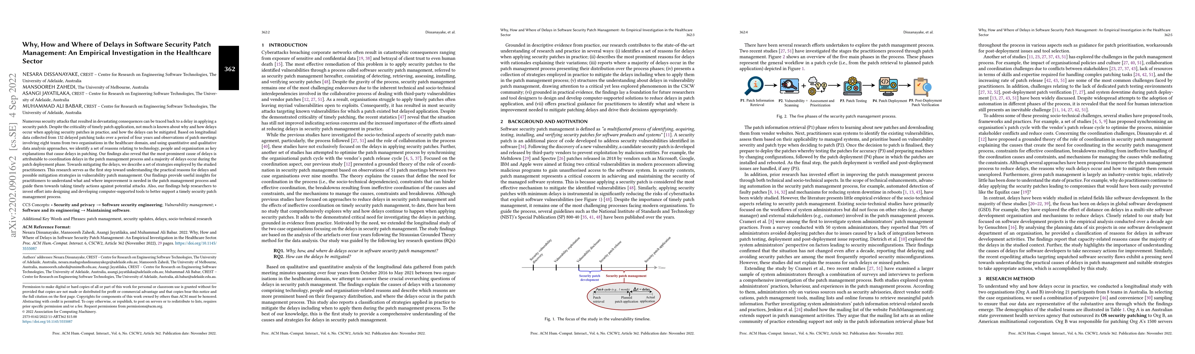 Thumbnail for Why, How and Where of Delays in Software Security Patch Management: An
  Empirical Investigation in the Healthcare Sector