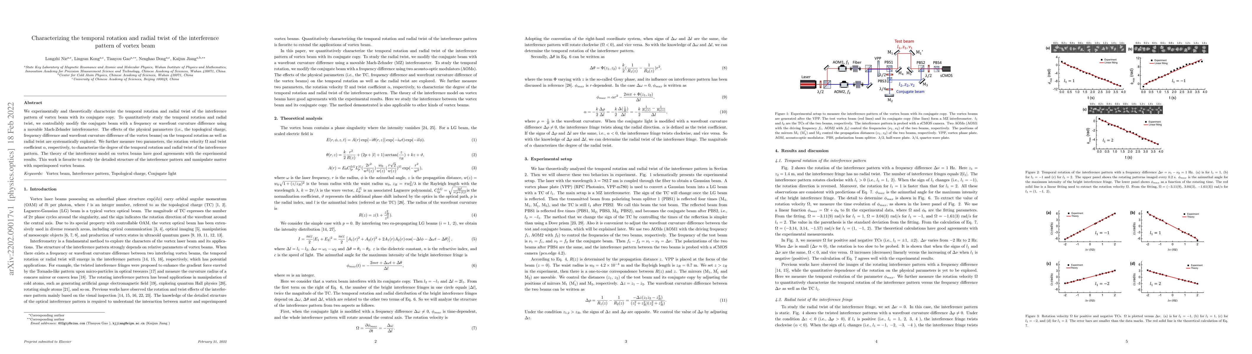 Thumbnail for Characterizing the temporal rotation and radial twist of the
  interference pattern of vortex beam