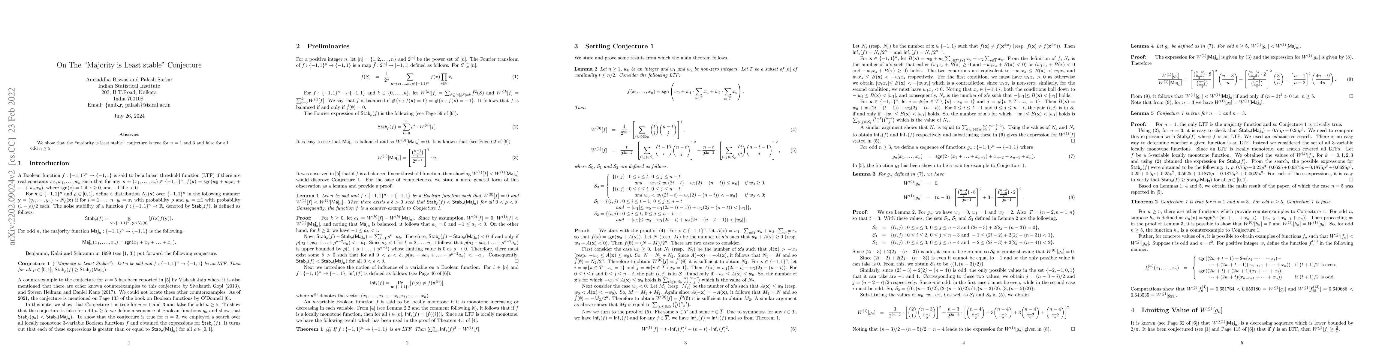 Thumbnail for On The "Majority is Least Stable" Conjecture