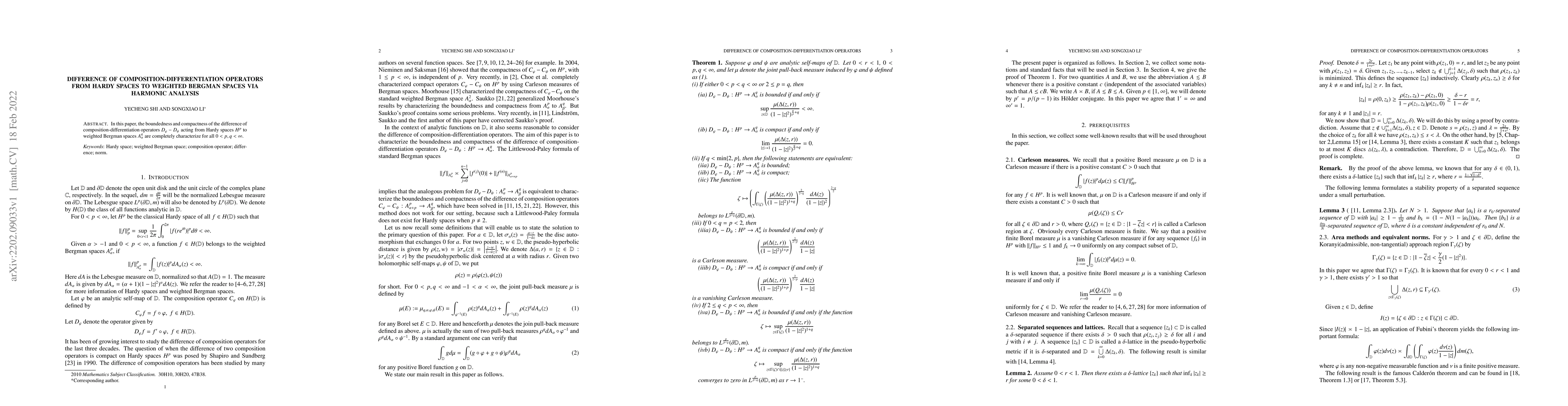 Thumbnail for Difference of composition-differentiation operators from Hardy spaces to
  weighted Bergman spaces via harmonic analysis
