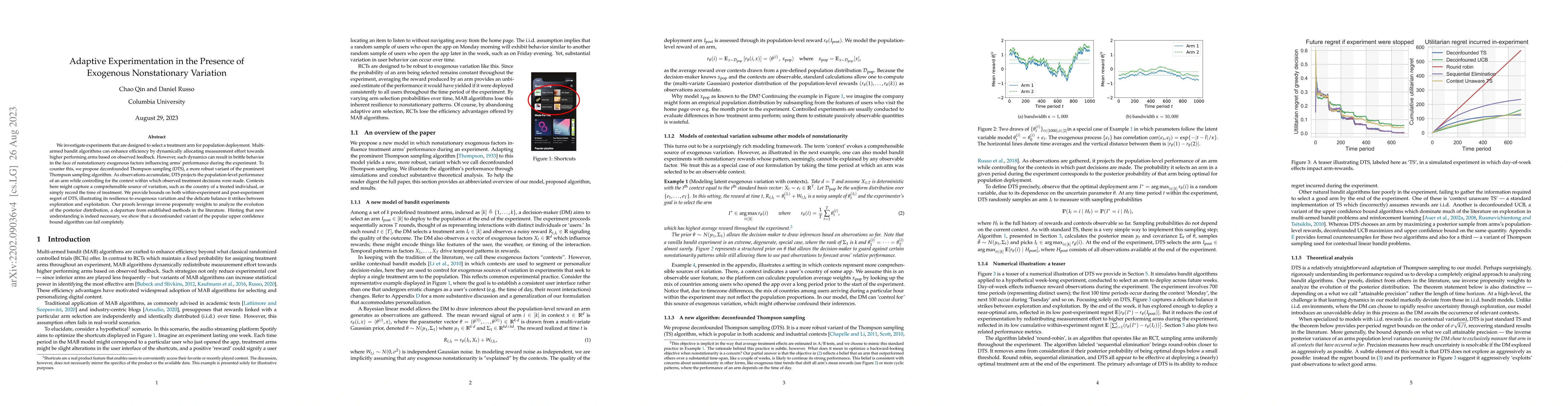 Thumbnail for Adaptive Experimentation in the Presence of Exogenous Nonstationary
  Variation