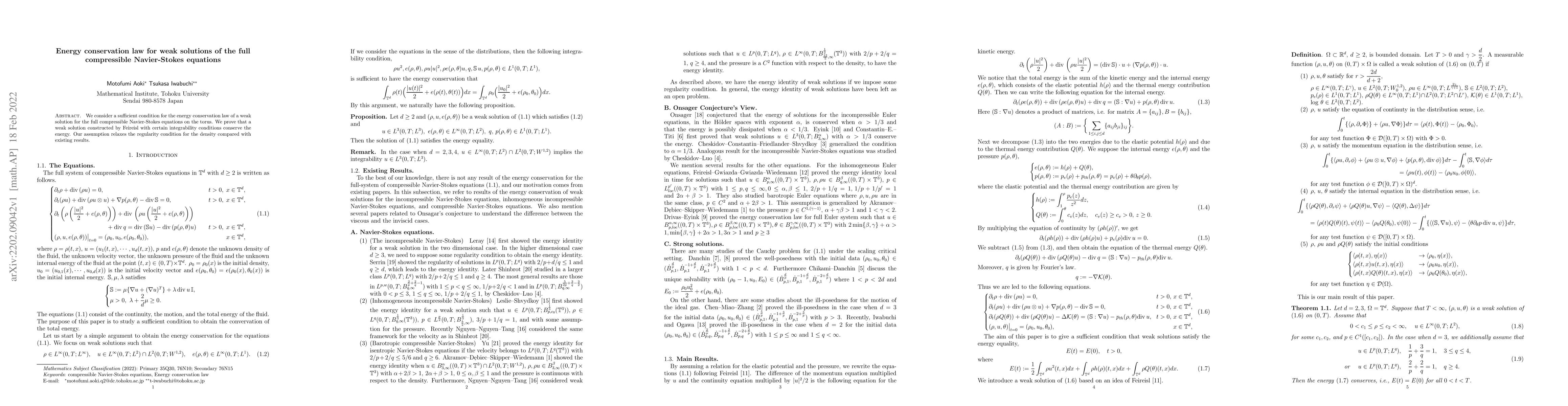 Thumbnail for Energy conservation law for weak solutions of the full compressible
  Navier-Stokes equations