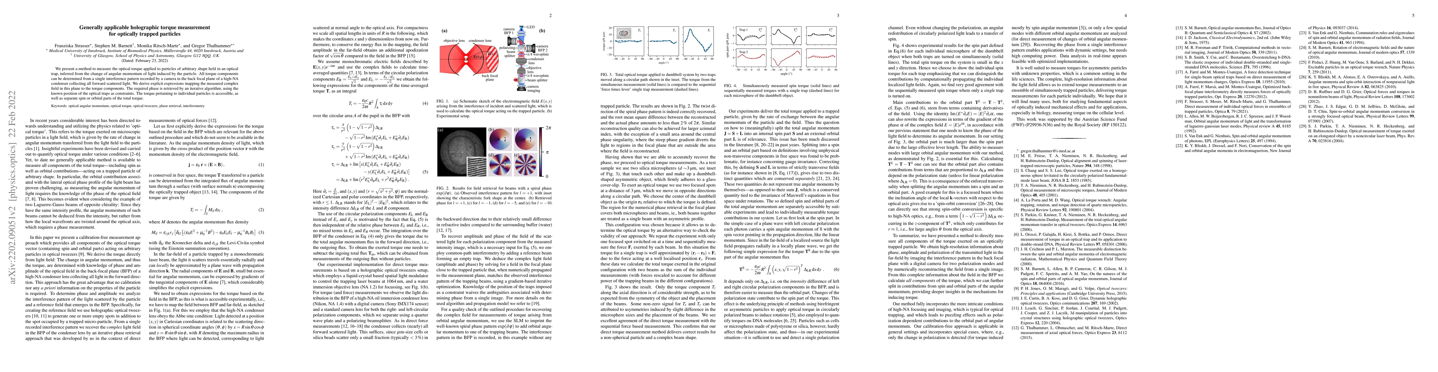 Thumbnail for Generally applicable holographic torque measurement for optically
  trapped particles