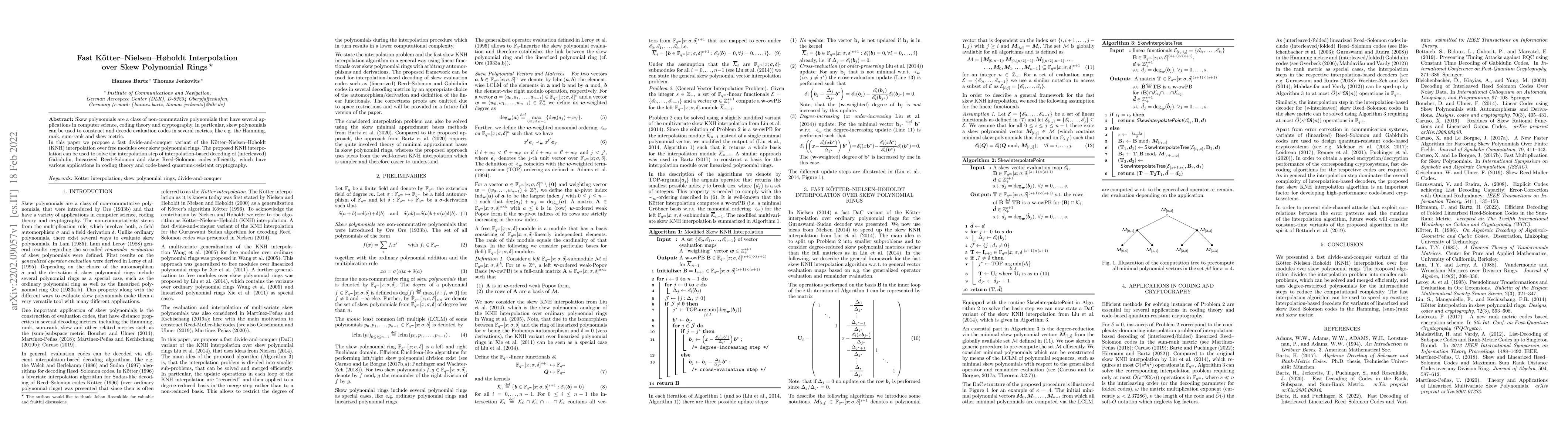 Thumbnail for Fast K\"otter-Nielsen-H\o holdt Interpolation over Skew Polynomial Rings