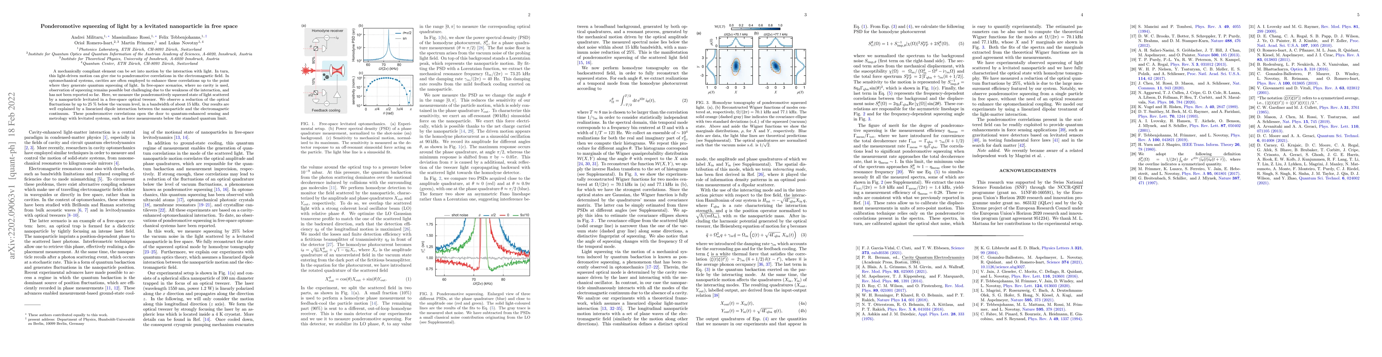 Thumbnail for Ponderomotive squeezing of light by a levitated nanoparticle in free
  space