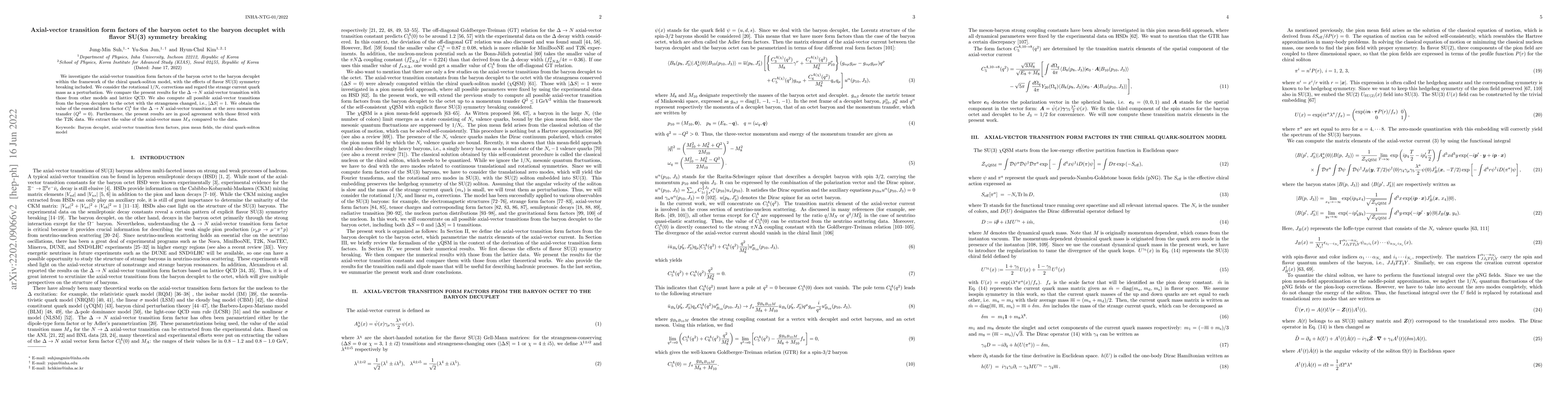 Thumbnail for Axial-vector transition form factors of the baryon octet to the baryon
  decuplet with flavor SU(3) symmetry breaking