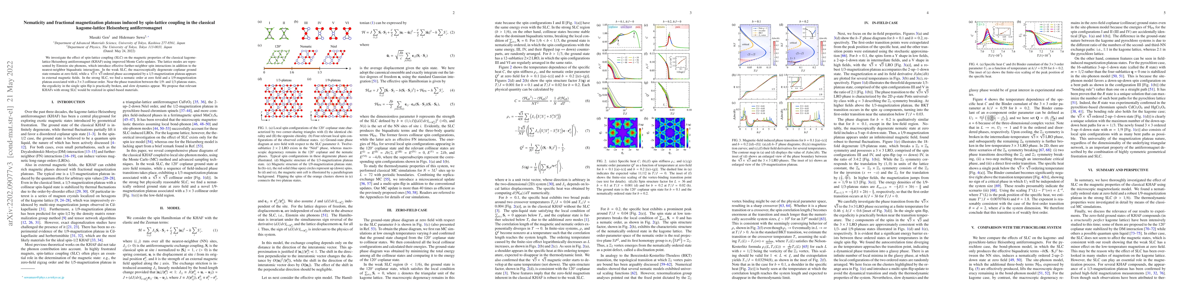Thumbnail for Nematicity and fractional magnetization plateaus induced by spin-lattice
  coupling in the classical kagome-lattice Heisenberg antiferromagnet