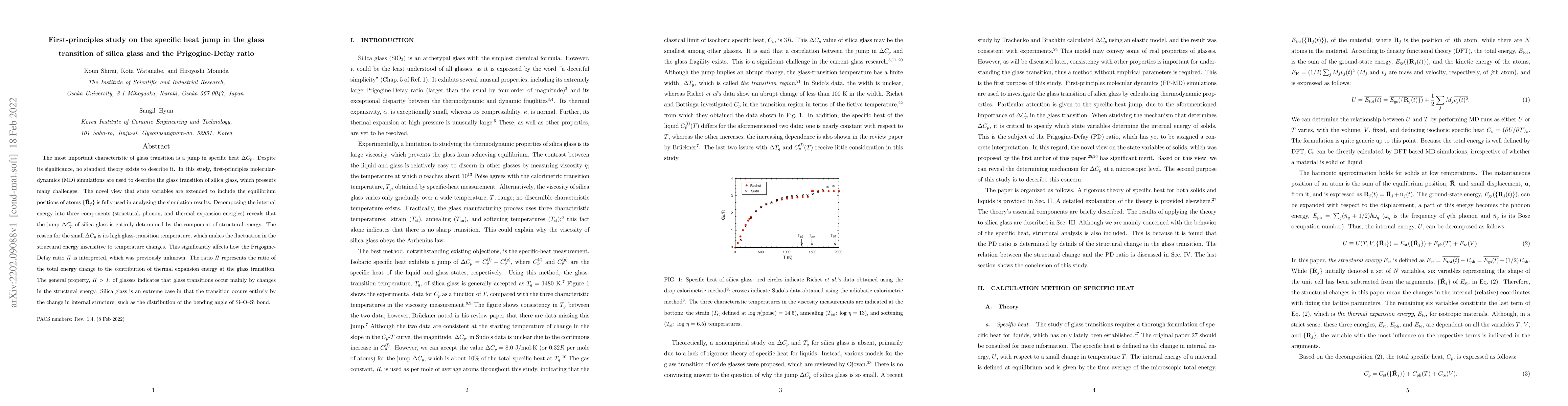 Thumbnail for First-principles study on the specific heat jump in the glass transition
  of silica glass and the Prigogine-Defay ratio