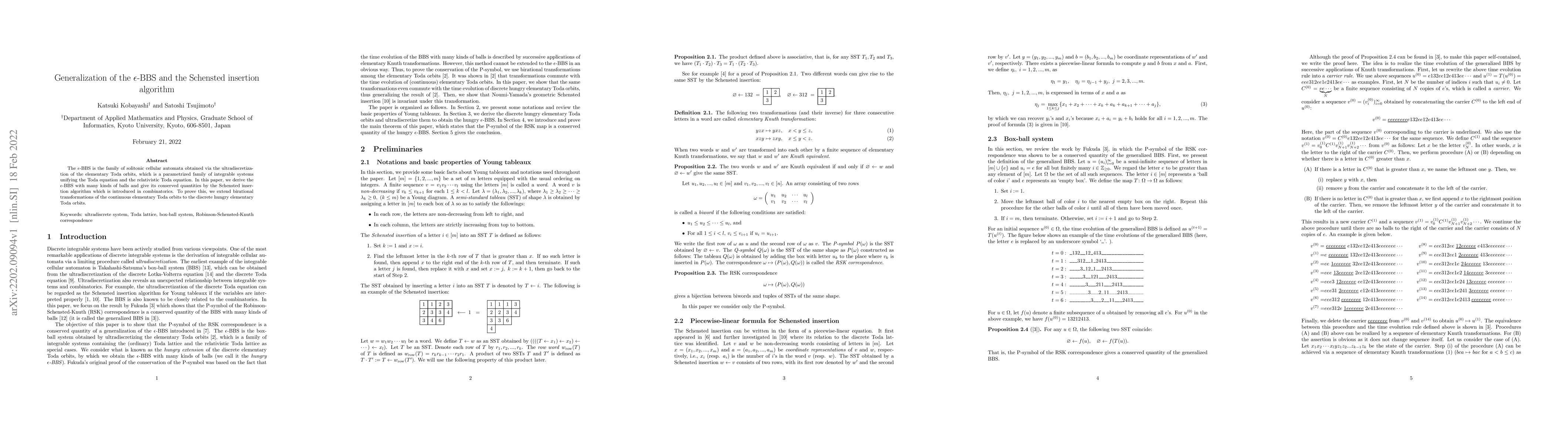 Thumbnail for Generalization of the $\epsilon$-BBS and the Schensted insertion
  algorithm