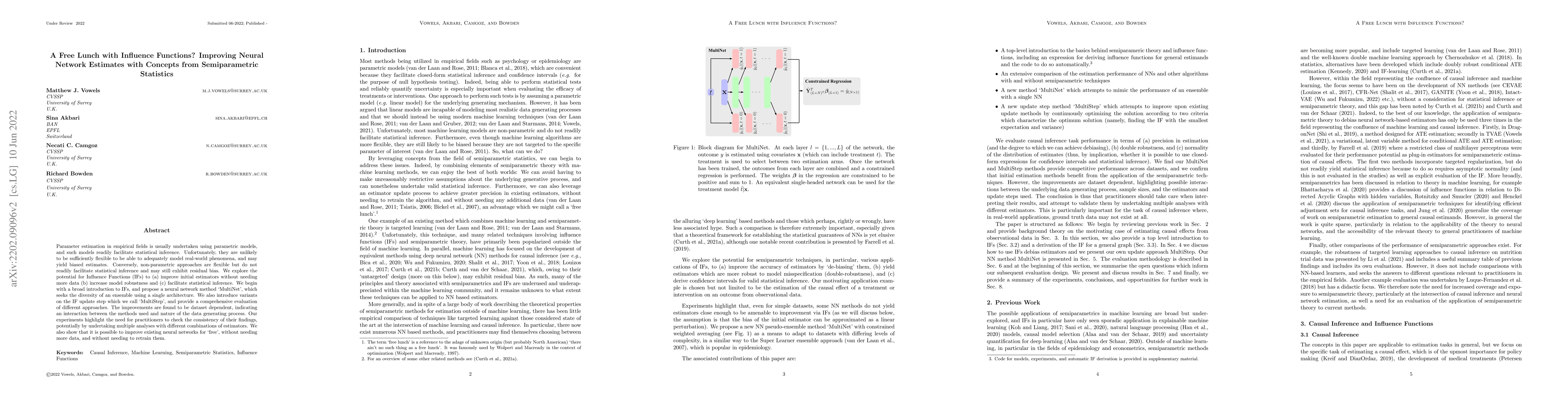 Thumbnail for A Free Lunch with Influence Functions? Improving Neural Network
  Estimates with Concepts from Semiparametric Statistics
