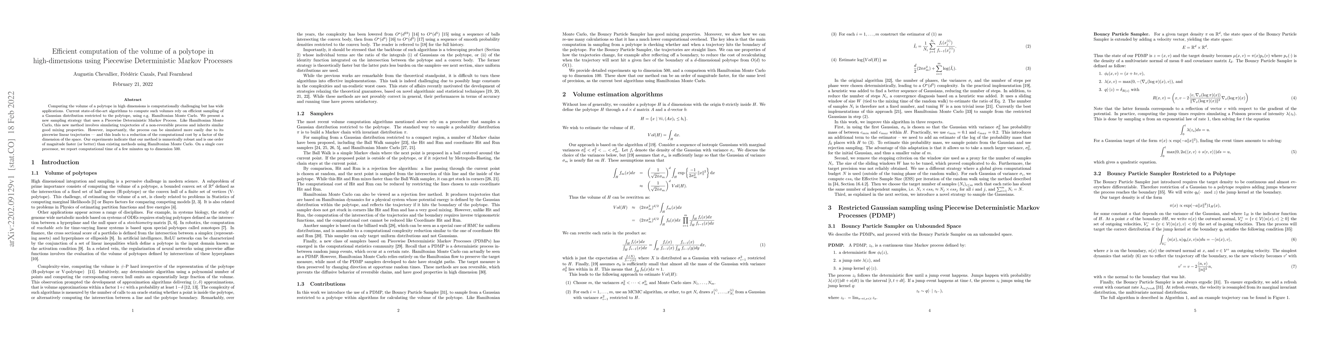 Thumbnail for Efficient computation of the volume of a polytope in high-dimensions
  using Piecewise Deterministic Markov Processes