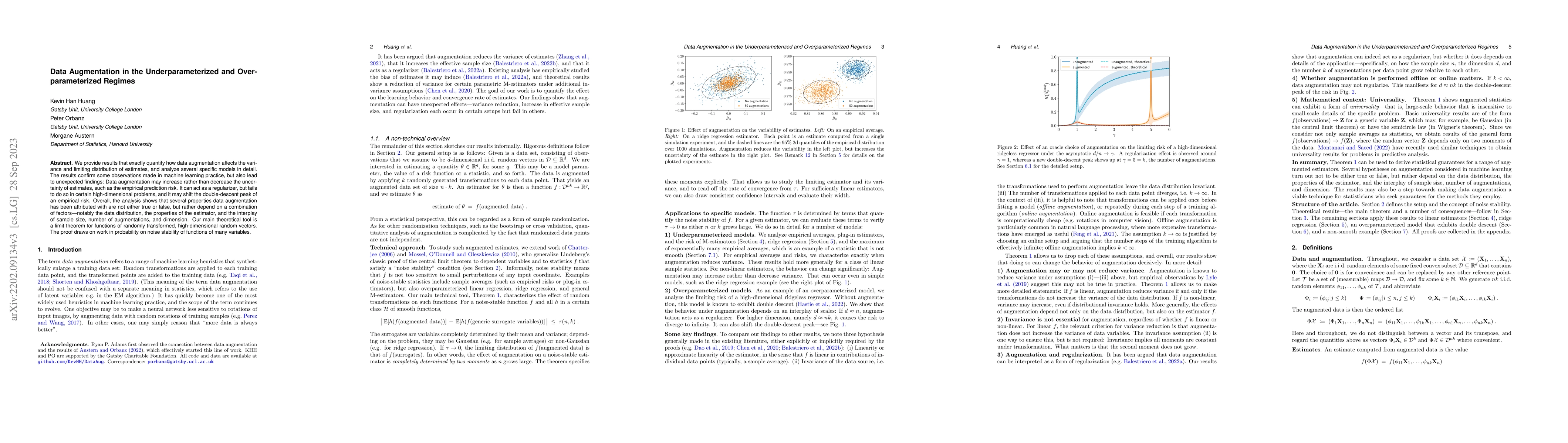 Thumbnail for Data Augmentation in the Underparameterized and Overparameterized
  Regimes