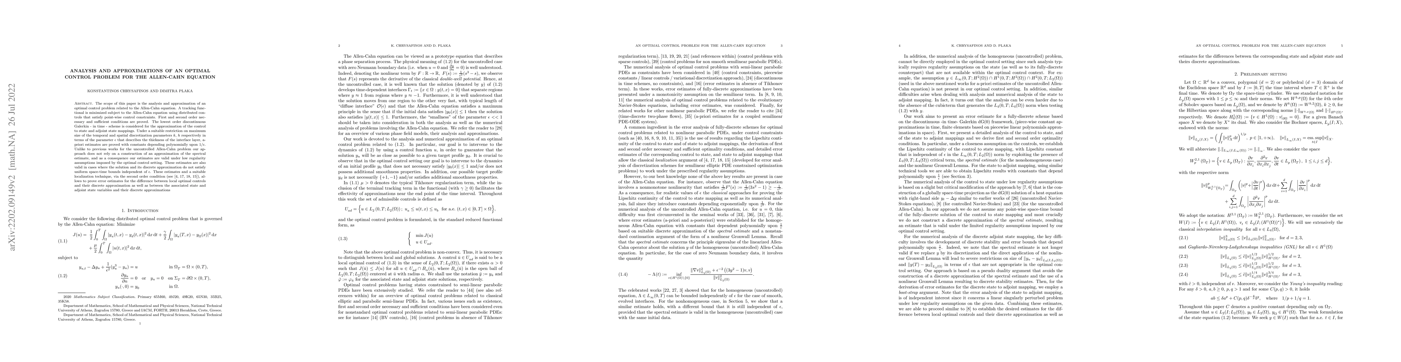 Thumbnail for Analysis and approximations of an optimal control problem for the
  Allen-Cahn equation