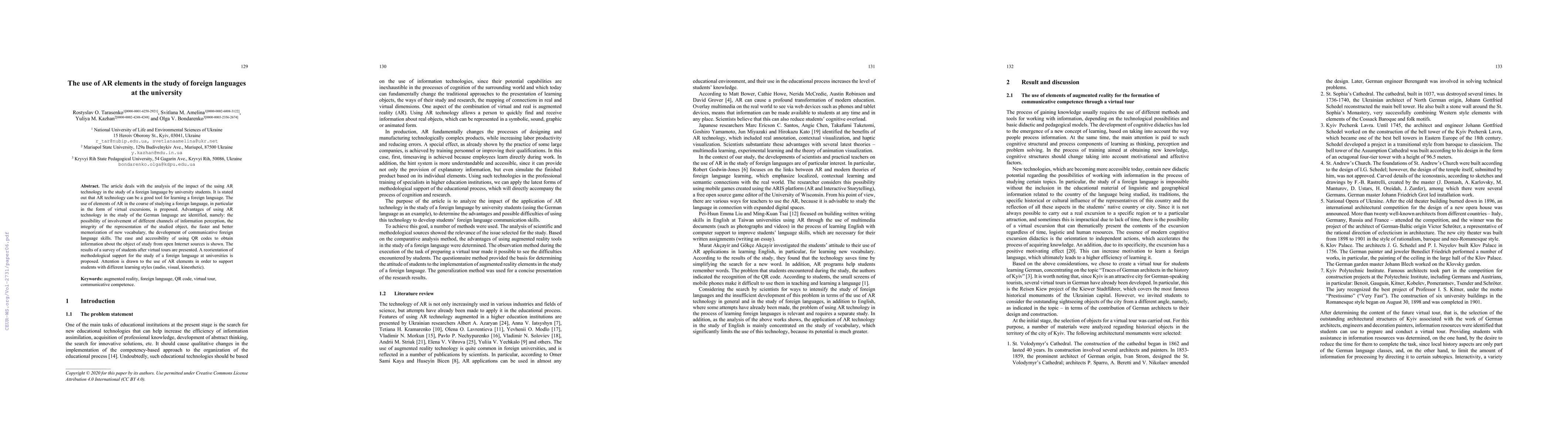 Thumbnail for The use of AR elements in the study of foreign languages at the
  university