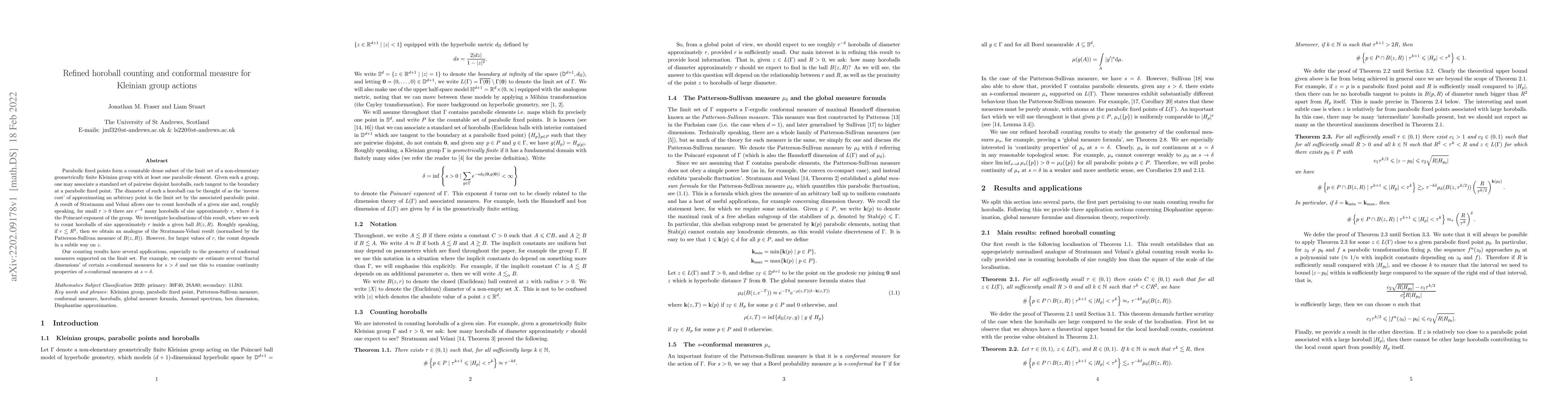 Thumbnail for Refined horoball counting and conformal measure for Kleinian group
  actions