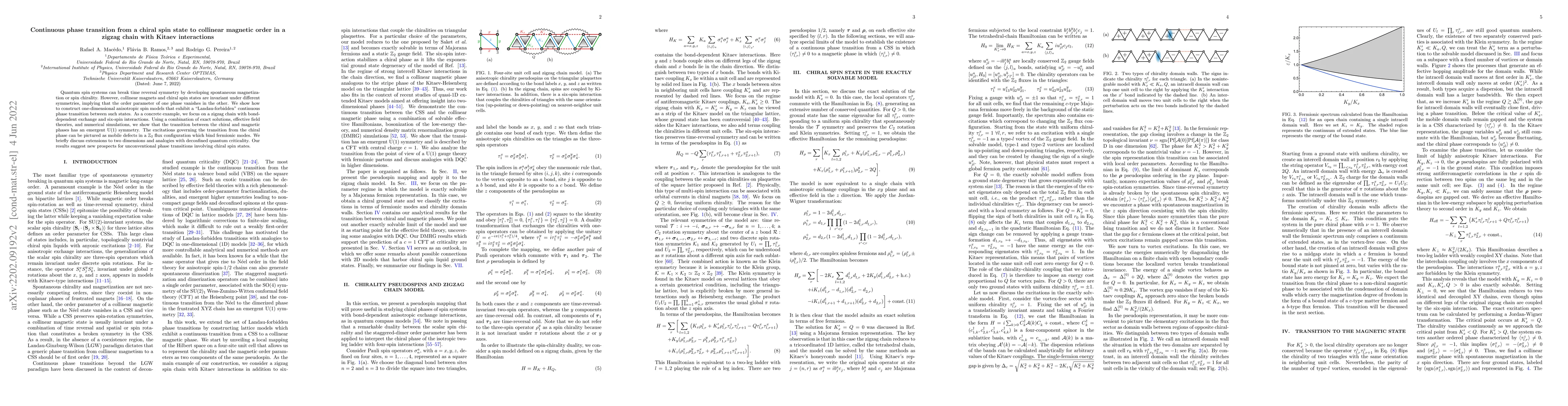 Thumbnail for Continuous phase transition from a chiral spin state to collinear
  magnetic order in a zigzag chain with Kitaev interactions