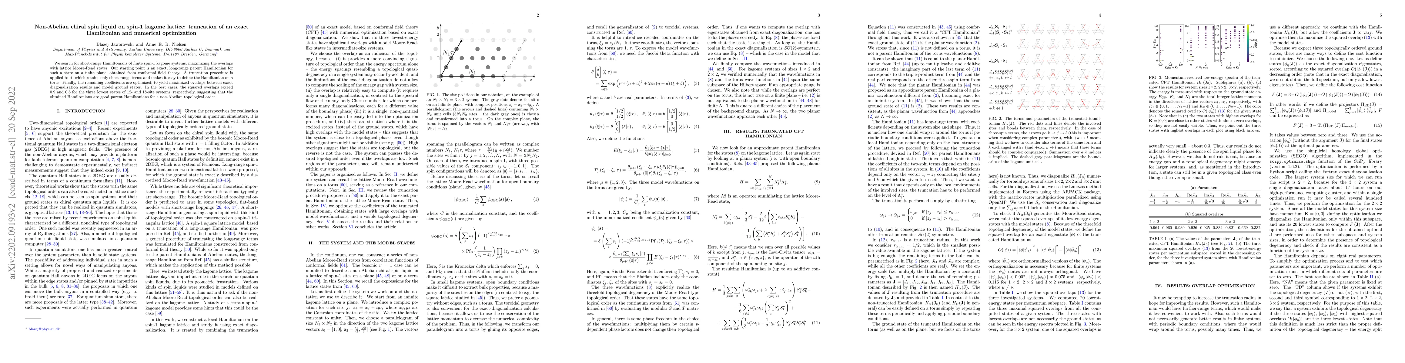 Thumbnail for Non-Abelian chiral spin liquid on spin-1 kagome lattice: truncation of
  an exact Hamiltonian and numerical optimization