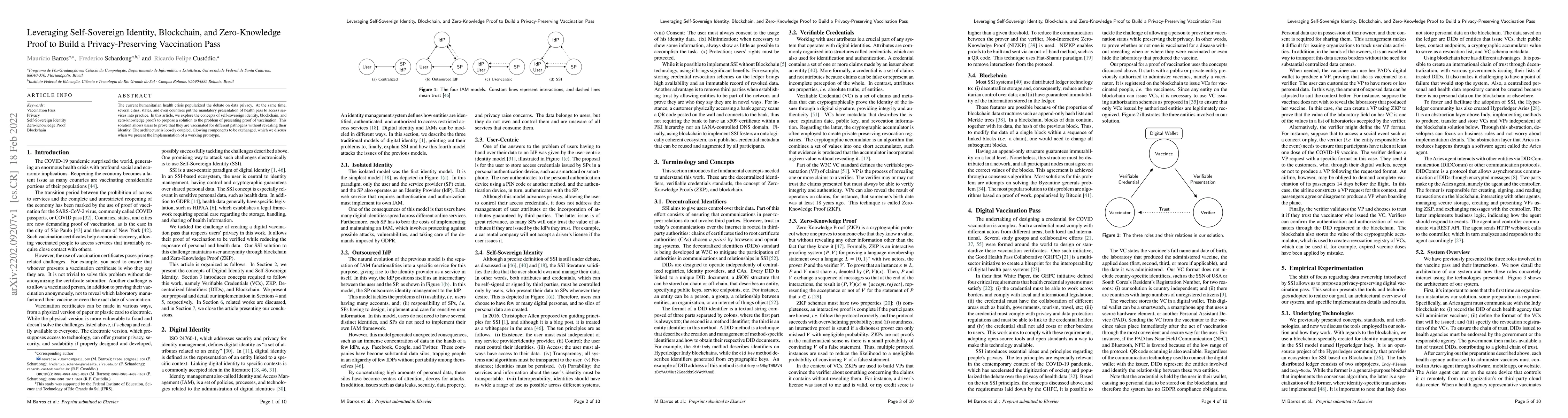 Thumbnail for Leveraging Self-Sovereign Identity, Blockchain, and Zero-Knowledge Proof
  to Build a Privacy-Preserving Vaccination Pass