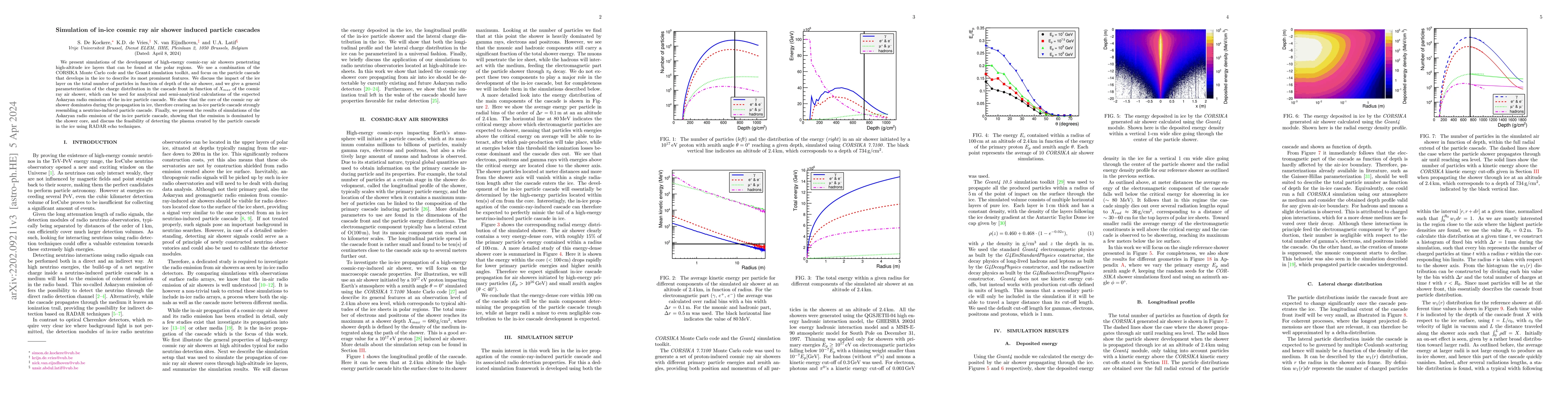 Thumbnail for Simulation of in-ice cosmic ray air shower induced particle cascades