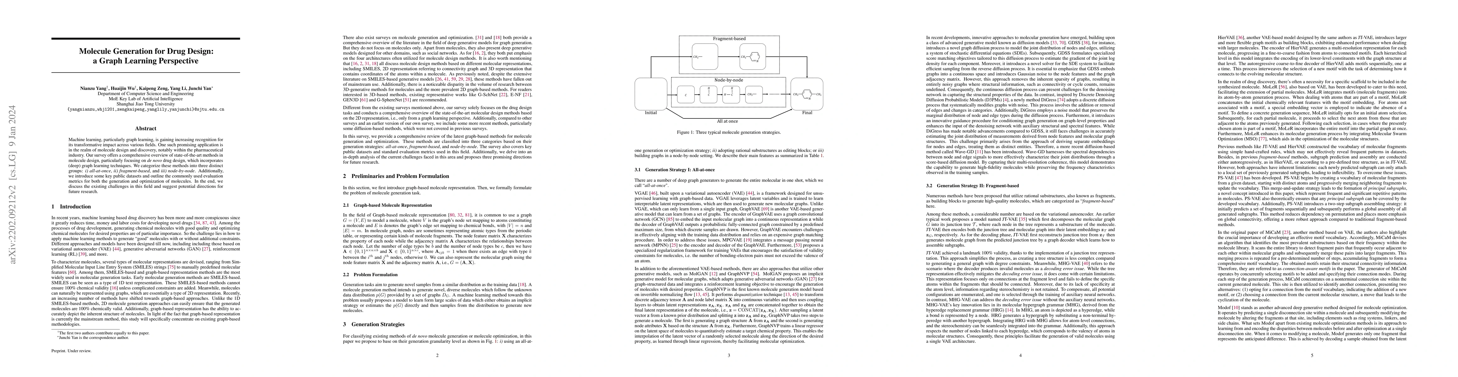 Thumbnail for Molecule Generation for Drug Design: a Graph Learning Perspective