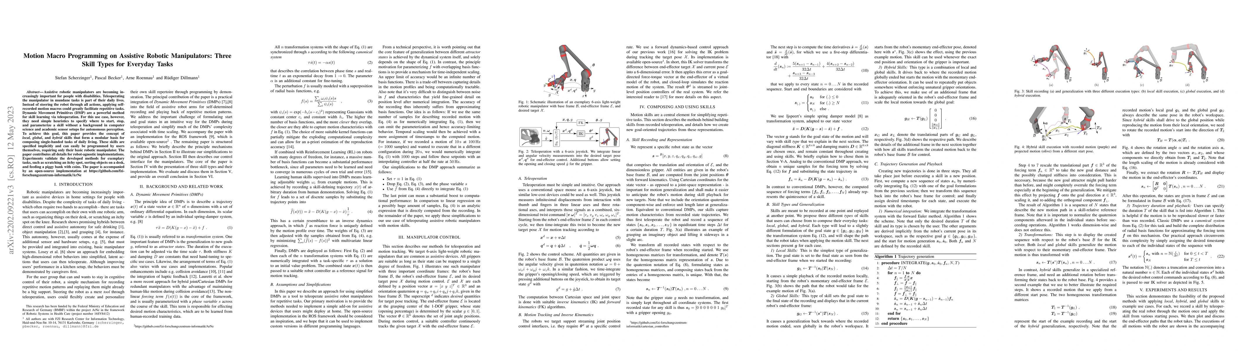 Thumbnail for Motion Macro Programming on Assistive Robotic Manipulators: Three Skill
  Types for Everyday Tasks