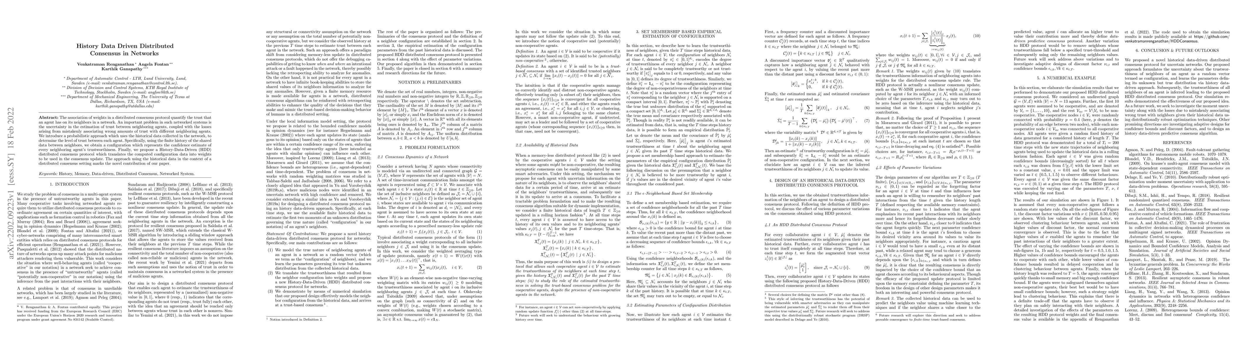 Thumbnail for History Data Driven Distributed Consensus in Networks