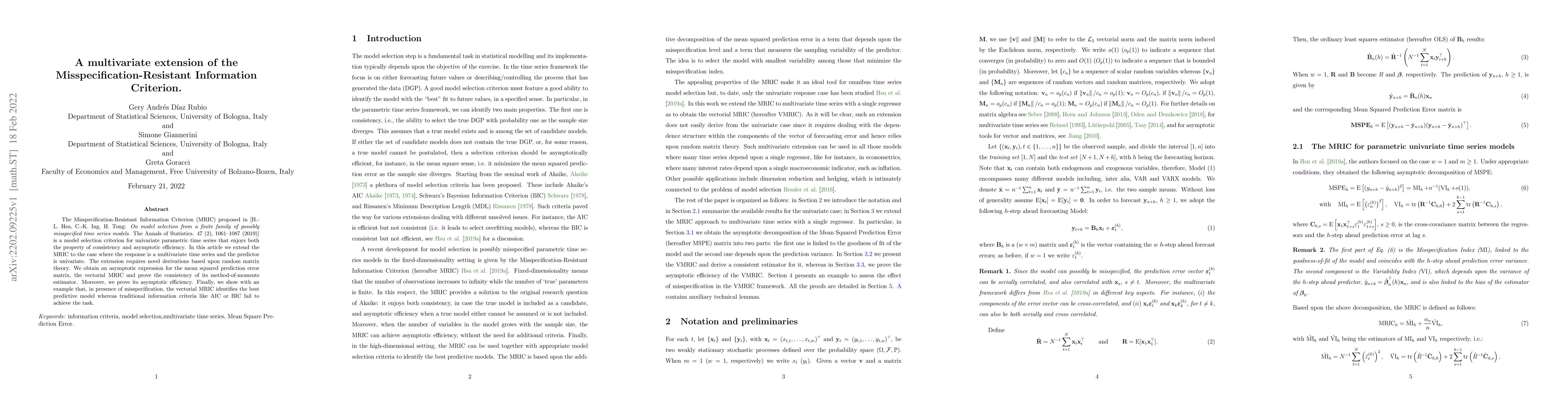 Thumbnail for A multivariate extension of the Misspecification-Resistant Information
  Criterion