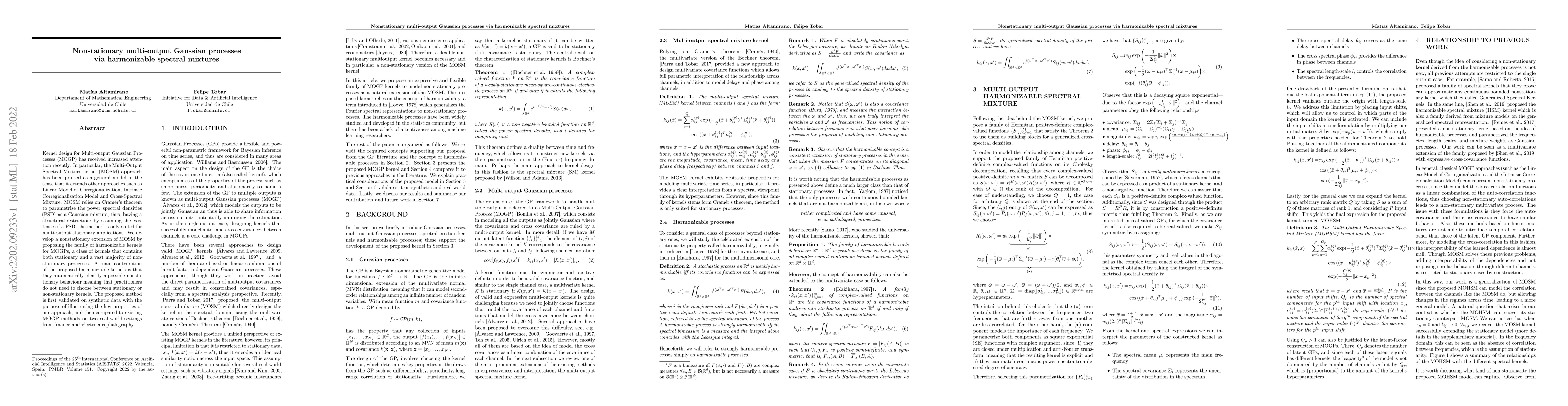 Thumbnail for Nonstationary multi-output Gaussian processes via harmonizable spectral
  mixtures