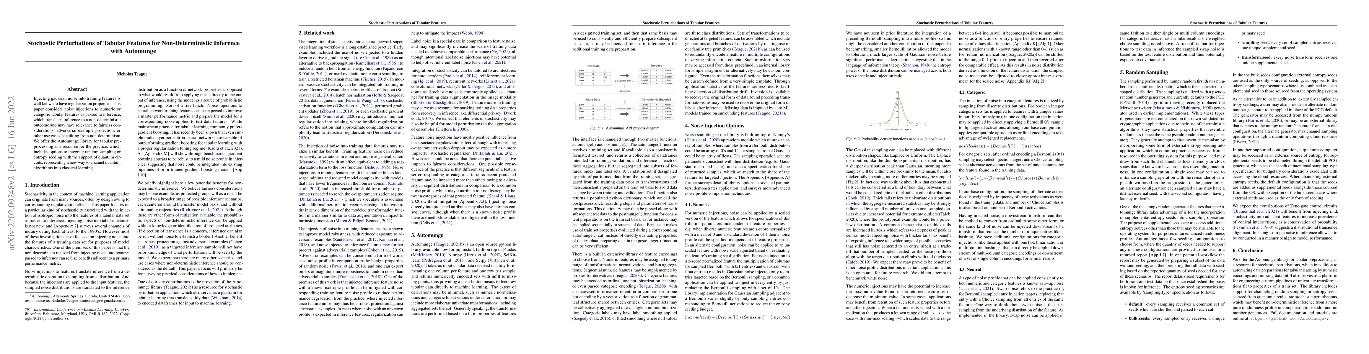 Thumbnail for Stochastic Perturbations of Tabular Features for Non-Deterministic
  Inference with Automunge