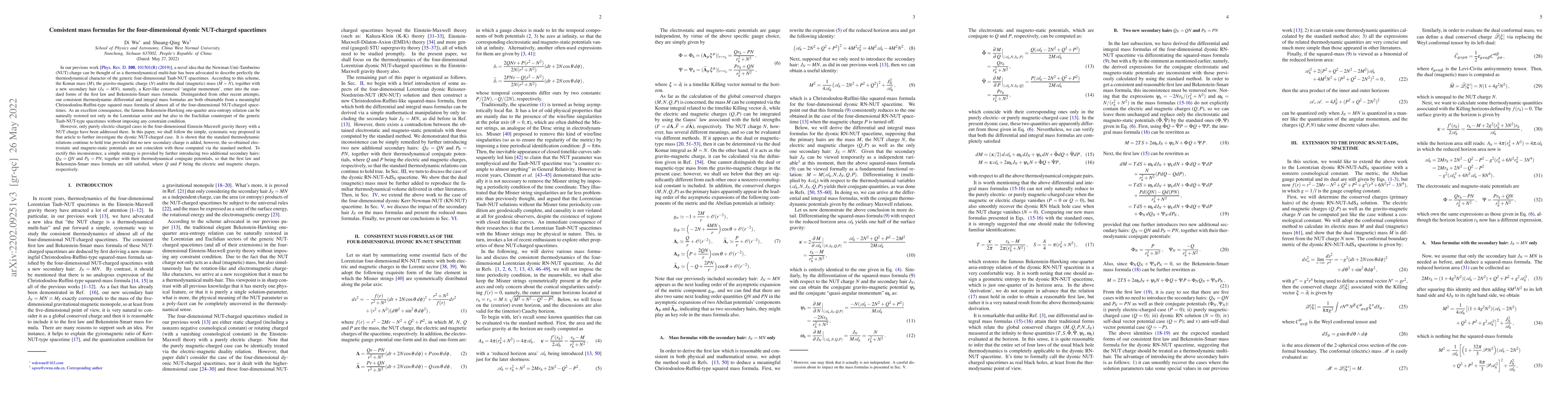 Thumbnail for Consistent mass formulas for the four-dimensional dyonic NUT-charged
  spacetimes