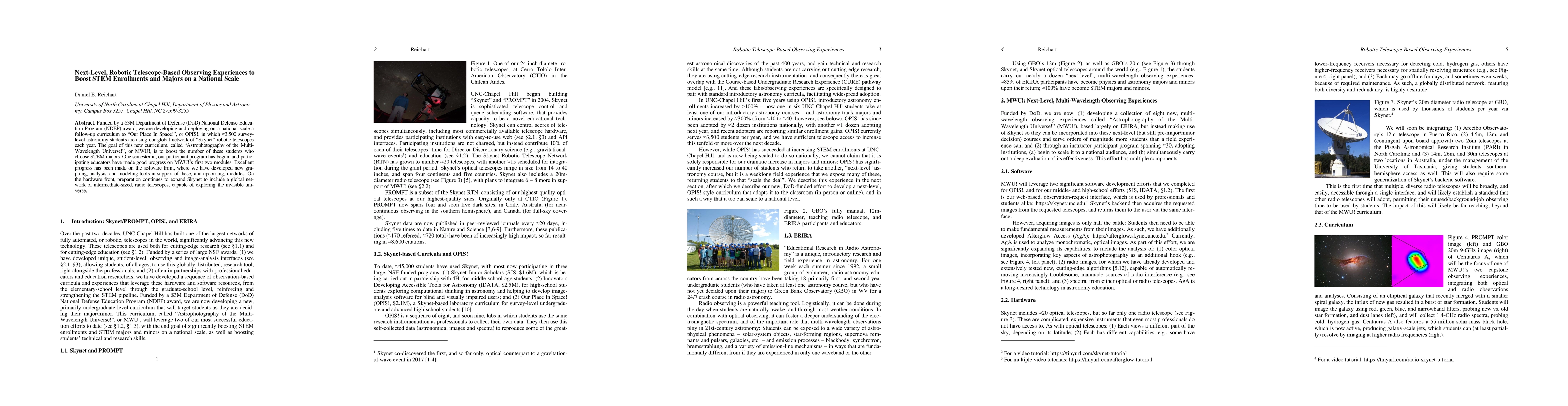 Thumbnail for Next-Level, Robotic Telescope-Based Observing Experiences to Boost STEM
  Enrollments and Majors on a National Scale