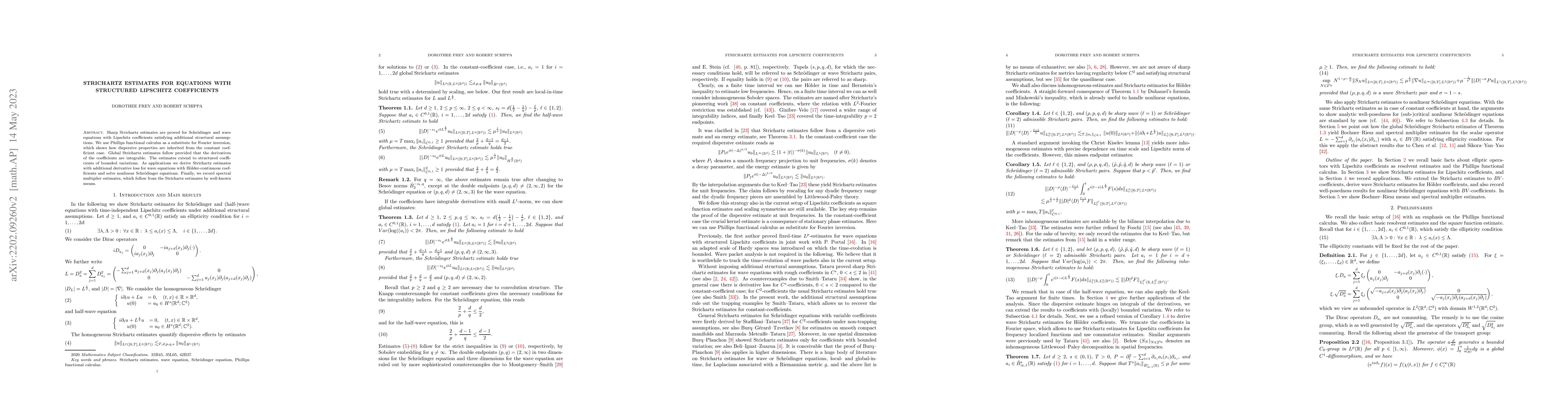 Thumbnail for Strichartz estimates for equations with structured Lipschitz
  coefficients