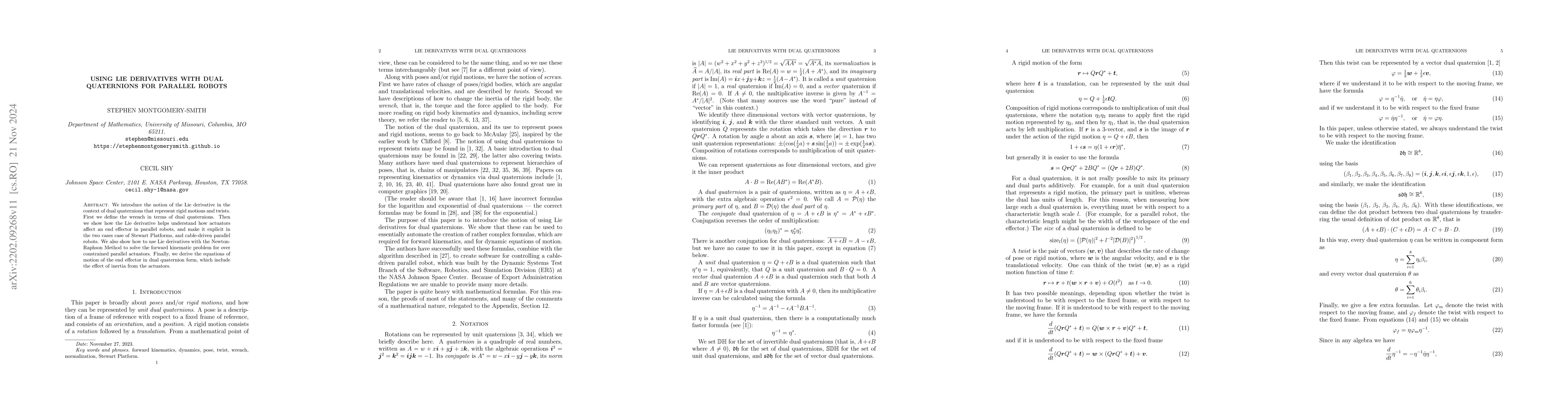 Thumbnail for Using Lie derivatives with dual quaternions for parallel robots