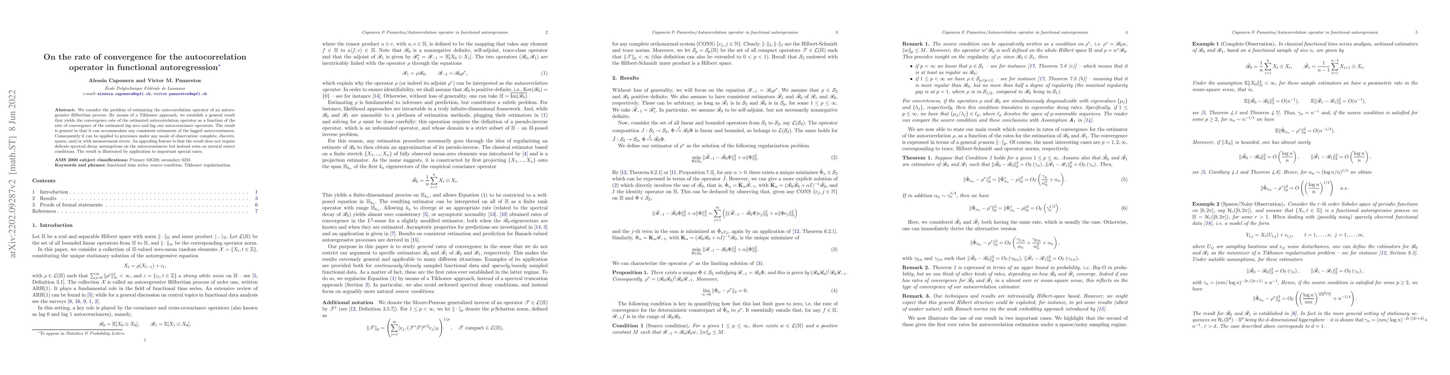 Thumbnail for On the rate of convergence for the autocorrelation operator in
  functional autoregression