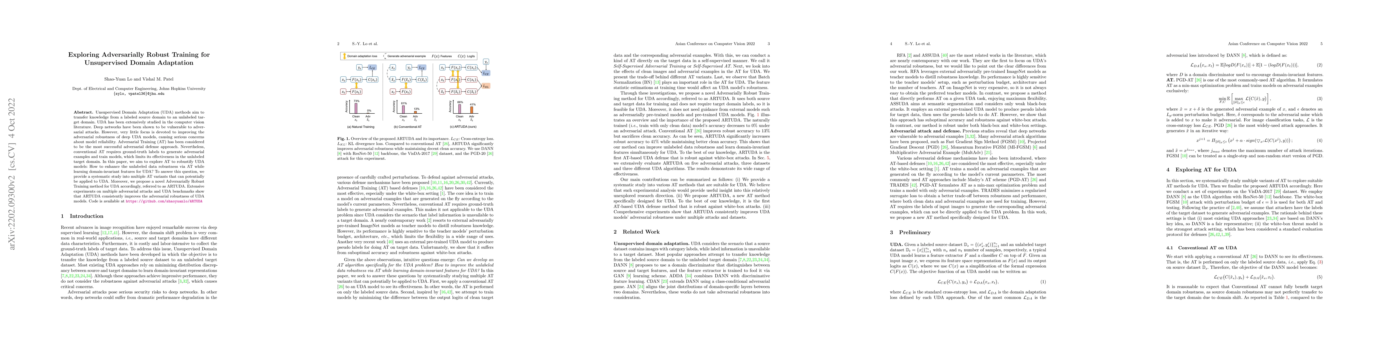 Thumbnail for Exploring Adversarially Robust Training for Unsupervised Domain
  Adaptation