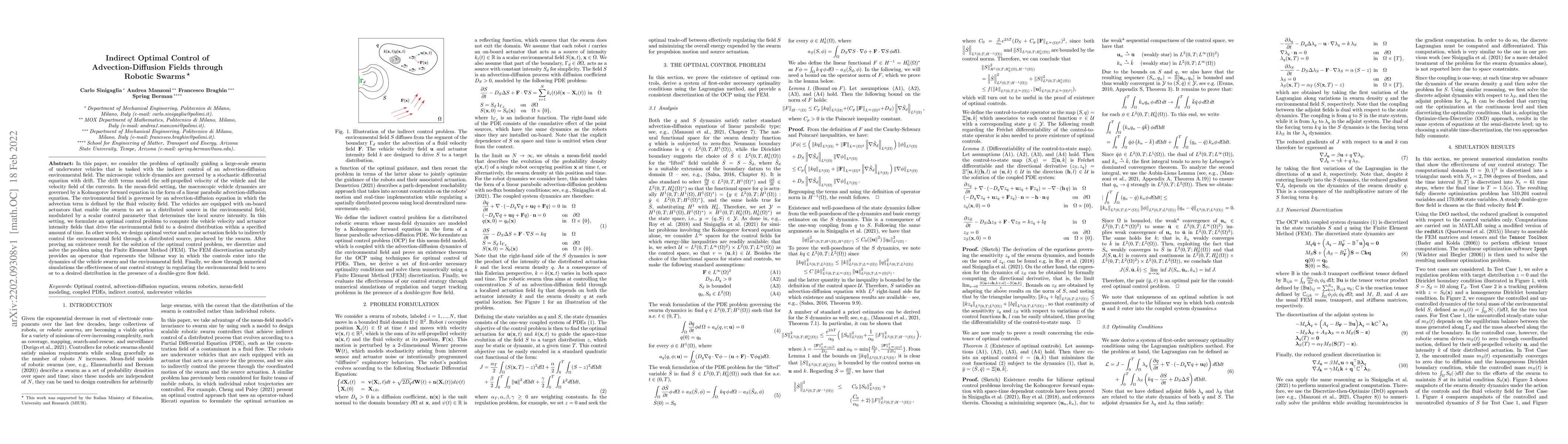 Thumbnail for Indirect Optimal Control of Advection-Diffusion Fields through Robotic
  Swarms